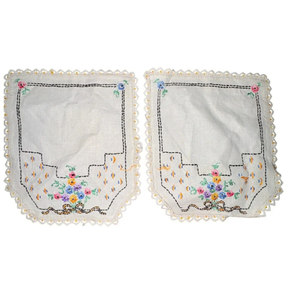 Vintage Lot 5 Hand Embroidered Table Linens Doilies Floral Needlework Lace